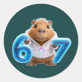 67 Capybara Round Sticker – Blue Glow | Deep Teal ラウンドシール