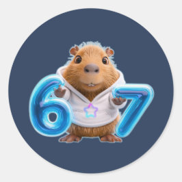 67 Capybara Round Sticker – Blue Glow | Navy ラウンドシール