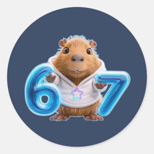 67 Capybara Round Sticker – Blue Glow | Navy ラウンドシール (正面)
