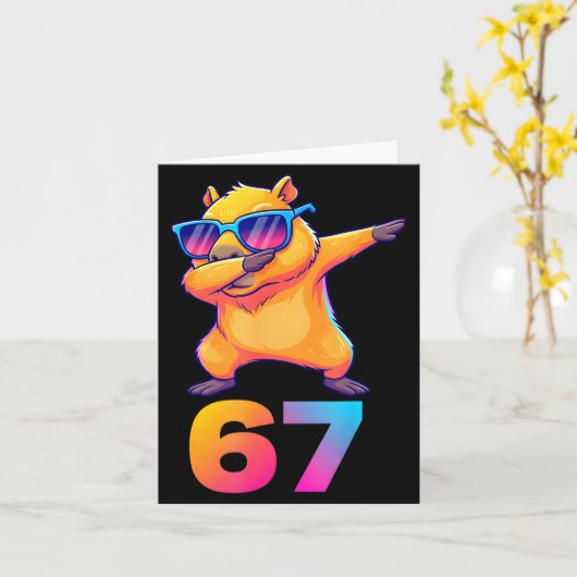 67 Capybara Six Seven Meme Animal Cool Capybara Da カード (黄色い花)