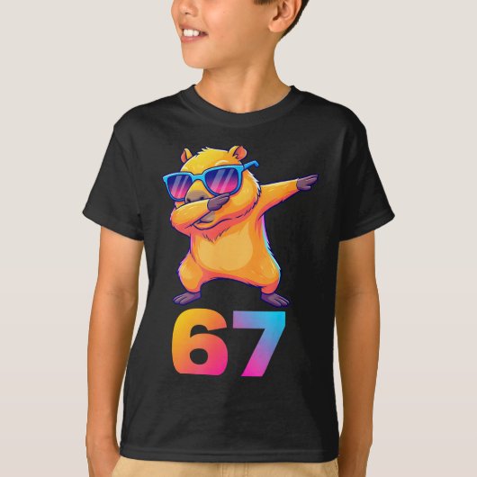 67 Capybara Six Seven Meme Animal Cool Capybara Da Tシャツ (正面)