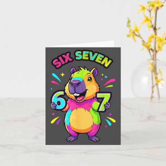 67 Cartoon Capybara Seven Six Gift カード (黄色い花)
