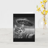 67 Cat Selfie With Alien Ufos Funny Cat Six Seven  カード (黄色い花)