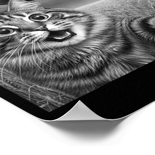 67 Cat Selfie With Alien Ufos Funny Cat Six Seven  ポスター (角)