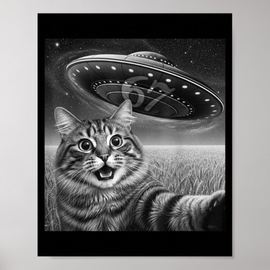67 Cat Selfie With Alien Ufos Funny Cat Six Seven ポスター (正面)