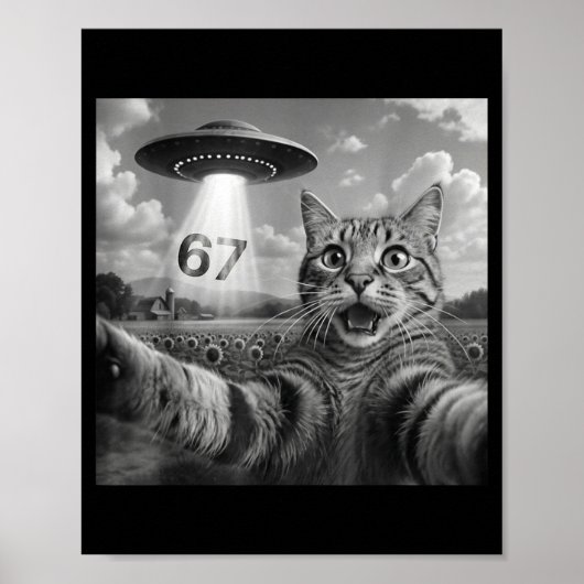 67 Cat Selfie With Alien Ufos Funny Cat Six Seven  ポスター (正面)