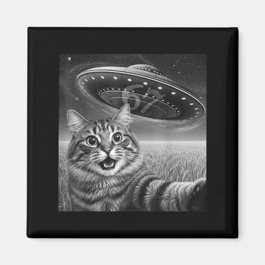 67 Cat Selfie With Alien Ufos Funny Cat Six Seven マグネット (正面)