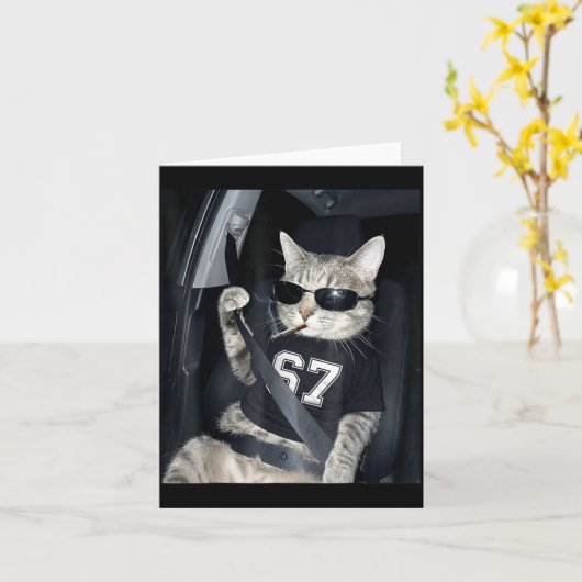 67 Cat Wearing Sungles Gen Alpha Smoking Cat  カード (黄色い花)