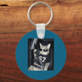 67 Cat Wearing Sungles Gen Alpha Smoking Cat  キーホルダー (正面)