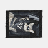67 Cat Wearing Sungles Gen Alpha Smoking Cat フリースブランケット (正面(横))