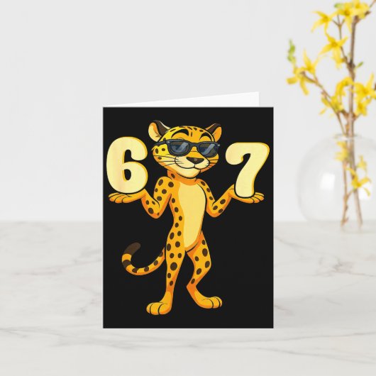 67 Cheetah Meme Six Seven Hands Motion Kids Teens カード (黄色い花)