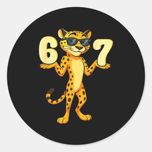 67 Cheetah Meme Six Seven Hands Motion Kids Teens  ラウンドシール (正面)