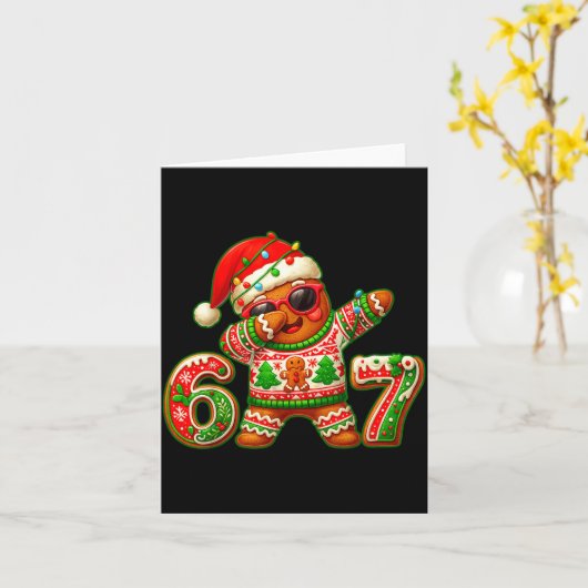 67 Christmas 6 7 Meme Gingerbread Man Xmas Pajamas カード (黄色い花)