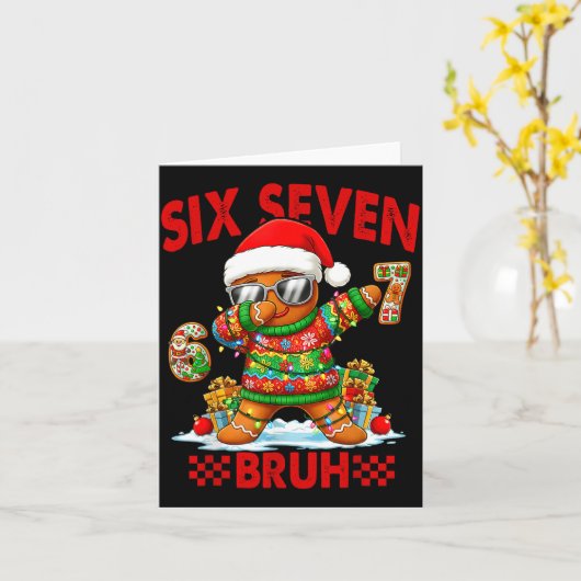 67 Christmas 6 7 Meme Gingerbread Man Xmas Pajamas カード (黄色い花)