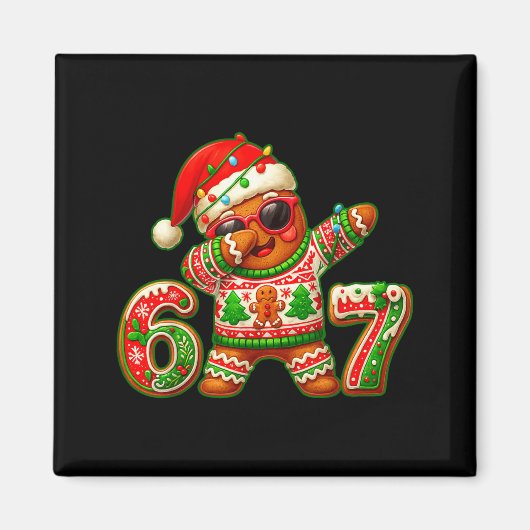 67 Christmas 6 7 Meme Gingerbread Man Xmas Pajamas マグネット (正面)