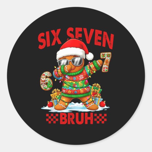 67 Christmas 6 7 Meme Gingerbread Man Xmas Pajamas ラウンドシール (正面)