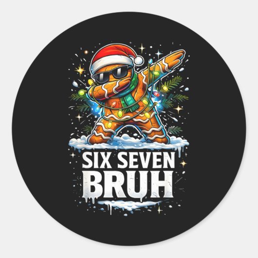 67 Christmas 6 7 Meme Gingerbread Man Xmas Pajamas ラウンドシール (正面)