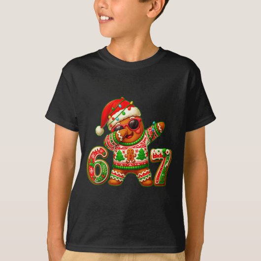 67 Christmas 6 7 Meme Gingerbread Man Xmas Pajamas Tシャツ (正面)