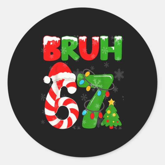 67 Christmas 6 7 Meme Pajamas 67 Bruh Slang  ラウンドシール (正面)