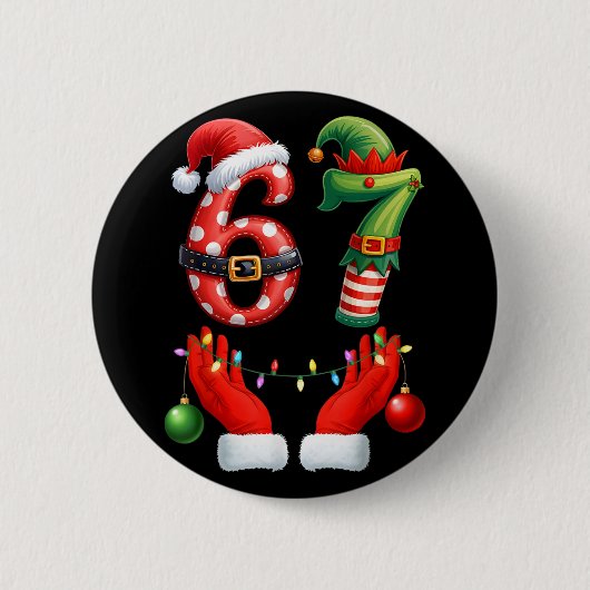 67 Christmas 6 7 Meme Pajamas Holiday Gen Alpha Sl 缶バッジ (正面)