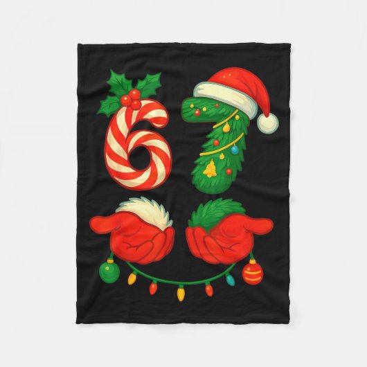 67 Christmas 6 7 Meme Pajamas Holiday Xmas  フリースブランケット (正面)