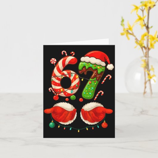 67 Christmas 6 7 Six Seven Meme 67 Candy Cane Xmas カード (黄色い花)