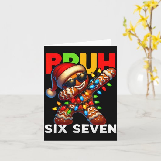 67 Christmas Bruh Funny 67 Gingerbread Dabbing Kid カード (黄色い花)