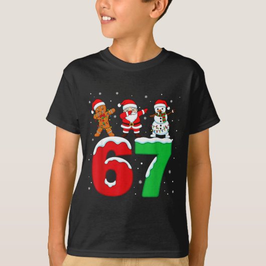 67 Christmas Dabbing Santa Snowman Funny Six Seven Tシャツ (正面)