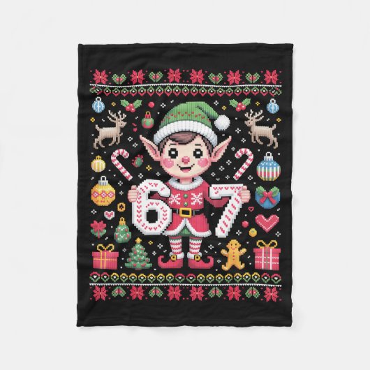 67 Christmas Elf Ugly Sweater Cute 6 7 Meme Xmas B フリースブランケット (正面)