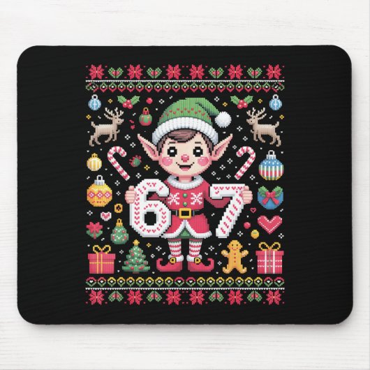 67 Christmas Elf Ugly Sweater Cute 6 7 Meme Xmas B マウスパッド (正面)