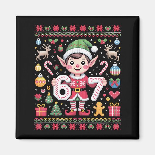 67 Christmas Elf Ugly Sweater Cute 6 7 Meme Xmas B マグネット (正面)