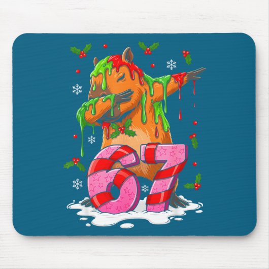 67 Christmas Funny 67 Brainrot Youth Kids Capybara マウスパッド (正面)