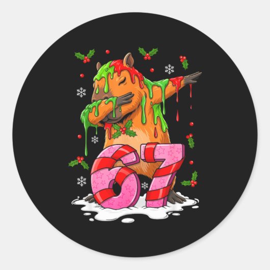 67 Christmas Funny 67 Brainrot Youth Kids Capybara ラウンドシール (正面)