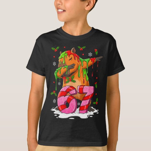 67 Christmas Funny 67 Brainrot Youth Kids Capybara Tシャツ (正面)