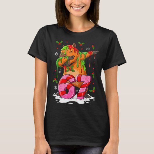 67 Christmas Funny 67 Brainrot Youth Kids Capybara Tシャツ (正面)