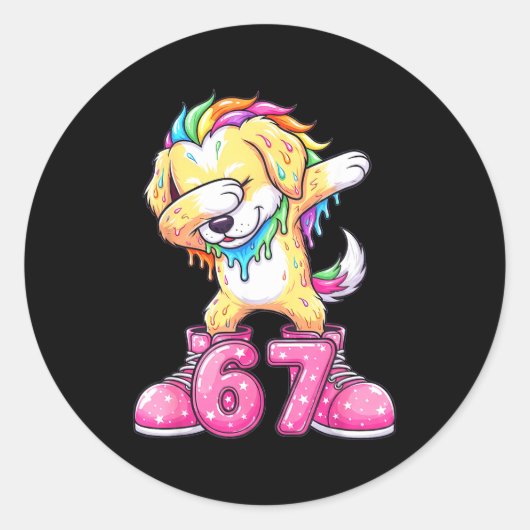 67 Christmas Funny 67 Brainrot Youth Kids Dog 67  ラウンドシール (正面)