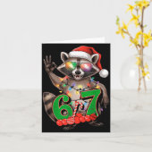 67 Christmas Funny Raccoon Festive 6-7 Meme Boys G カード (黄色い花)