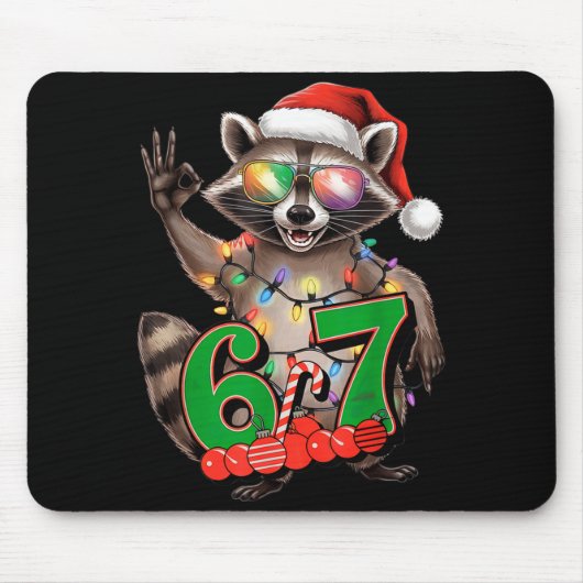 67 Christmas Funny Raccoon Festive 6-7 Meme Boys G マウスパッド (正面)