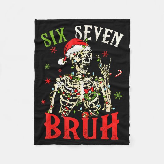 67 Christmas Funny Six Seven Bruh Meme Skeleton Sa フリースブランケット (正面)
