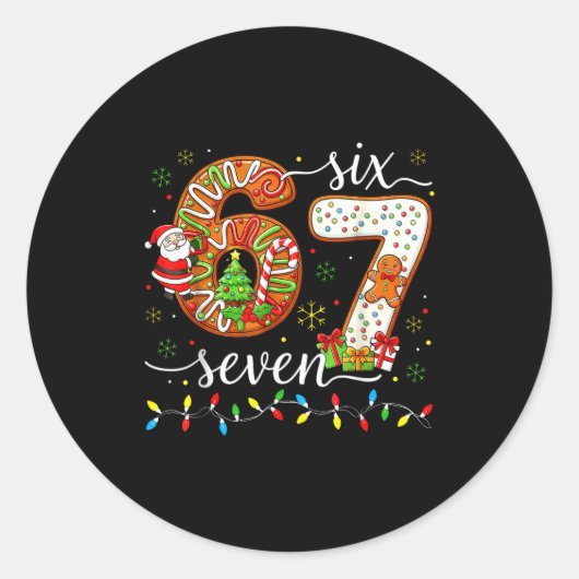 67 Christmas Gingerbreadman 6 7 Meme Xmas 67  ラウンドシール (正面)