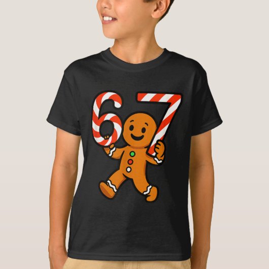 67 Christmas Gingerbreadman Candy Cane 6 7 Meme Xm Tシャツ (正面)