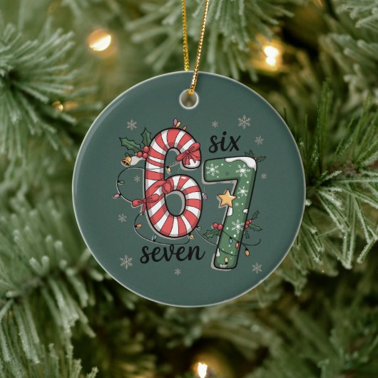 67 Christmas Lights Six Seven Holiday Funny Meme セラミックオーナメント (ツリー)