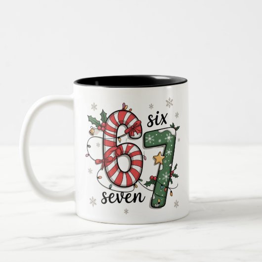 67 Christmas Lights Six Seven Holiday Funny Meme ツートーンマグカップ (左)