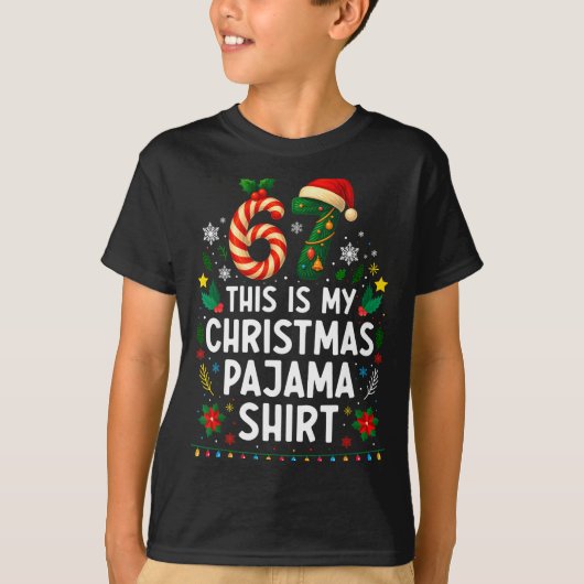 67 Christmas Pajama Shirt 6 7 Funny Meme Teen Boys Tシャツ (正面)