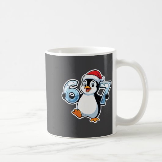 67 Christmas Penguin Santa Hat Birthday Holiday  コーヒーマグカップ (右)