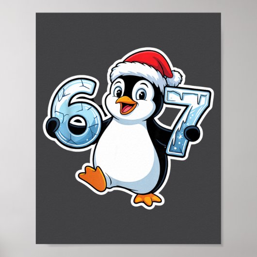 67 Christmas Penguin Santa Hat Birthday Holiday  ポスター (正面)