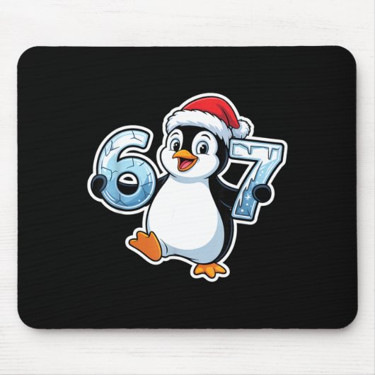 67 Christmas Penguin Santa Hat Birthday Holiday  マウスパッド (正面)