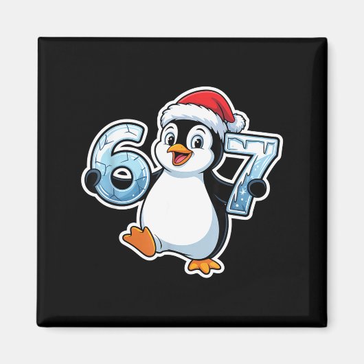 67 Christmas Penguin Santa Hat Birthday Holiday  マグネット (正面)