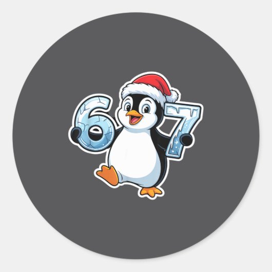 67 Christmas Penguin Santa Hat Birthday Holiday  ラウンドシール (正面)
