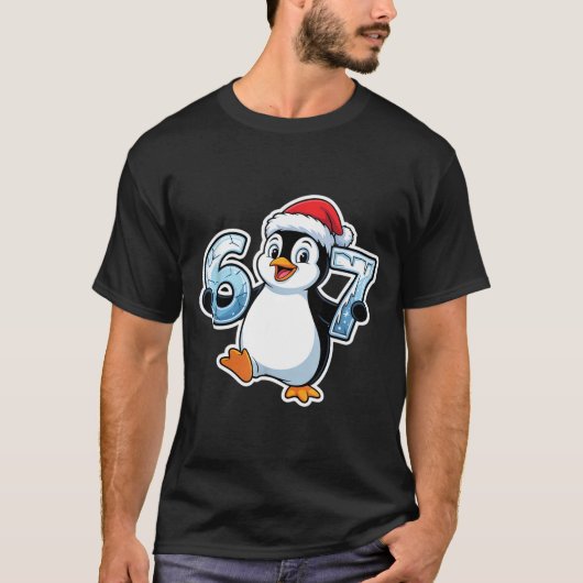 67 Christmas Penguin Santa Hat Birthday Holiday  Tシャツ (正面)